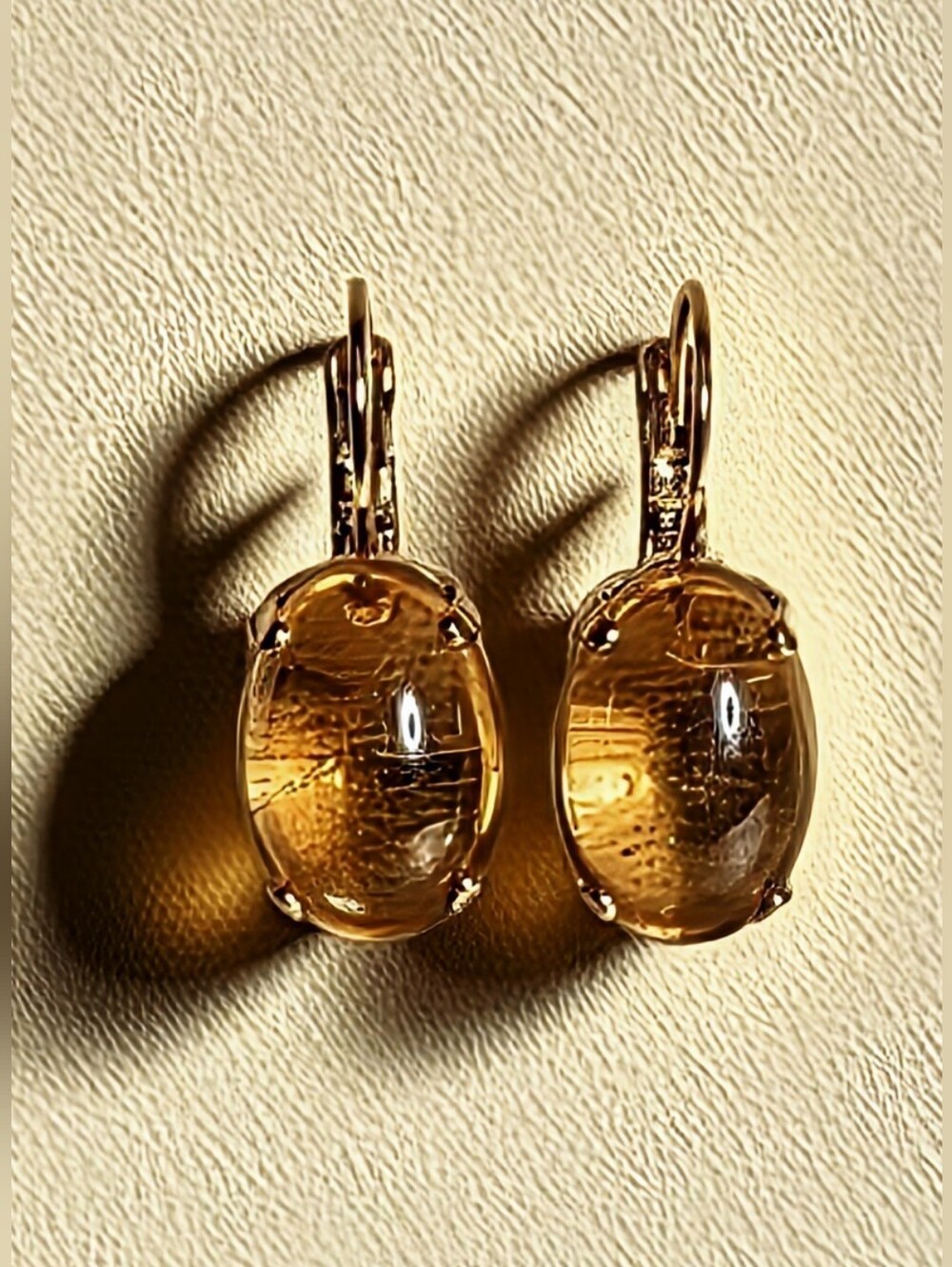 11 Carats Natural Domed Citrine In 18k Gold Plated Drop Down Earrings